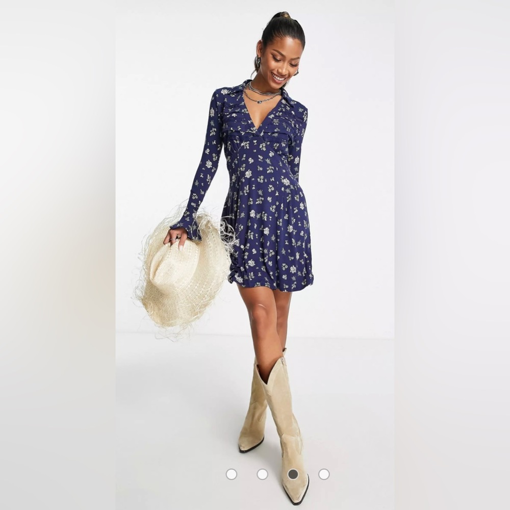 Free People navy floral print mini dress size XS NWT - Picture 4 of 11